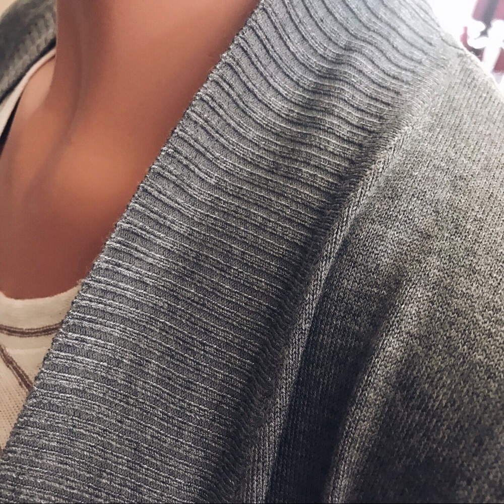 Ribbed Trim Soft Cozy Knit Long Cardigan Gray - Picture 4 of 6